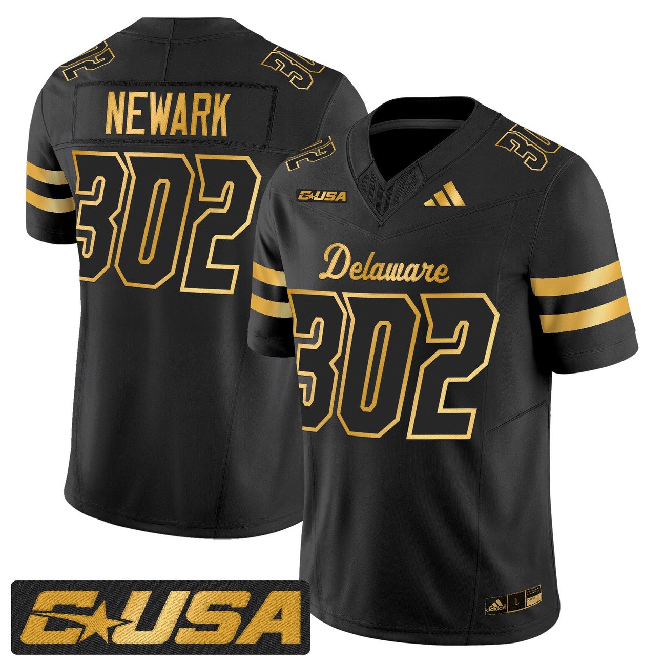 Newark Jersey #302 Delaware Blue Hens 2025 Gold Vapor Stitched