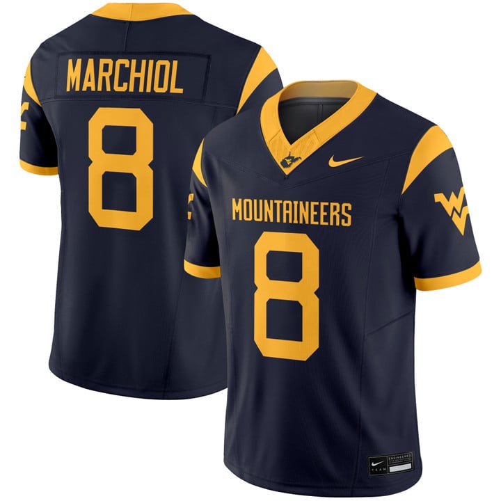 Nicco Marchiol Jersey #8 West Virginia Mountaineers 2025 Vapor Stitched Navy