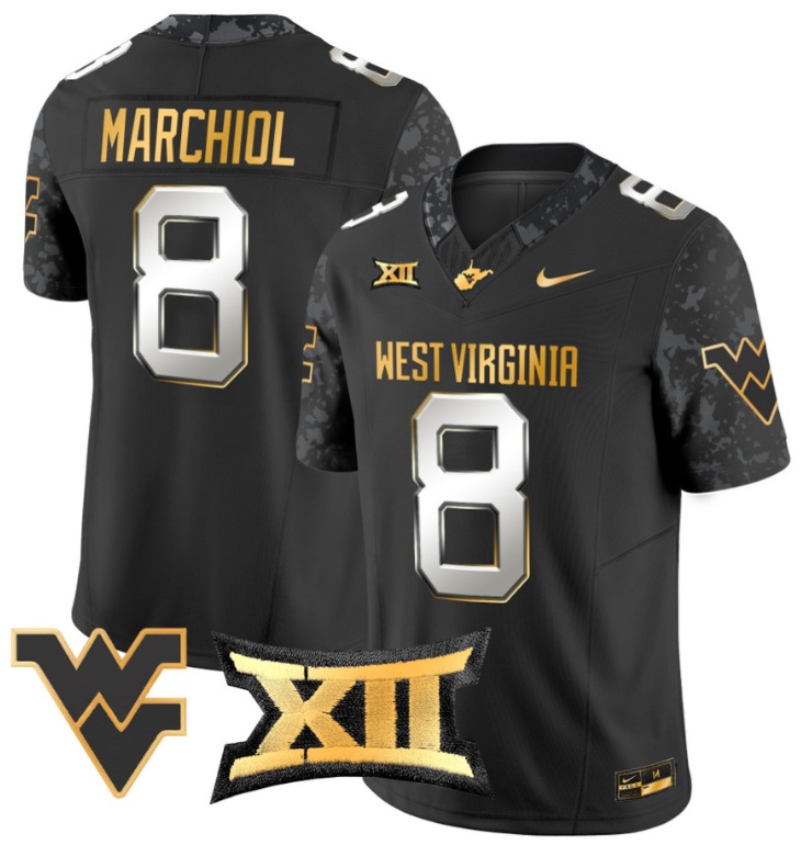 Nicco Marchiol Jersey #8 West Virginia Mountaineers Gold Vapor Football Black Limited