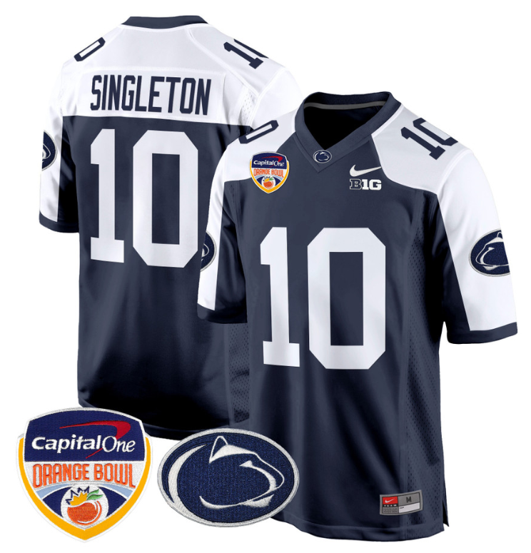 Nicholas Singleton Jersey #10 Custom Penn State Orange Bowl Patch Navy Alternate