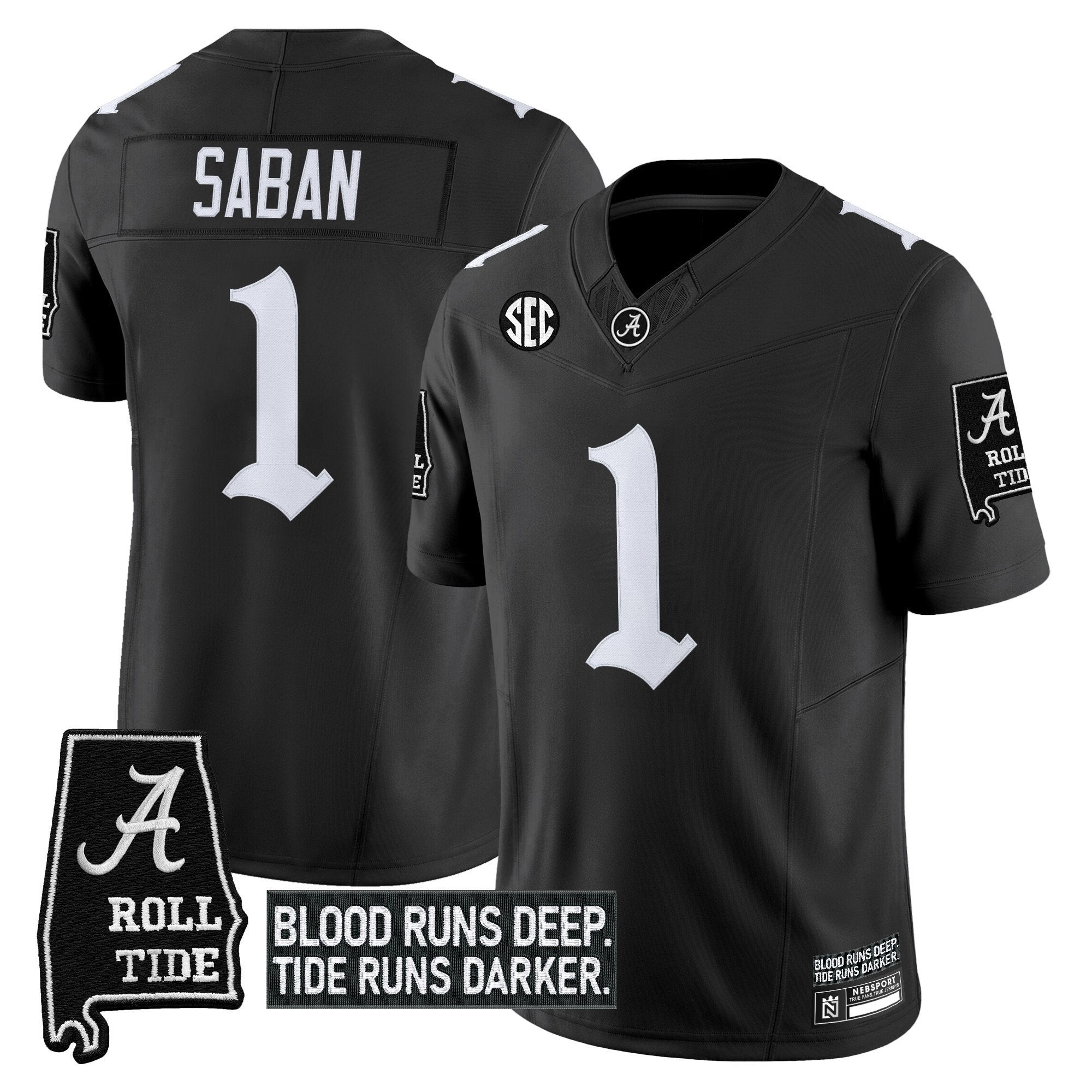 Nick Saban Jersey #1 Alabama Crimson Gothic Bama Blood Edition Stitched Black