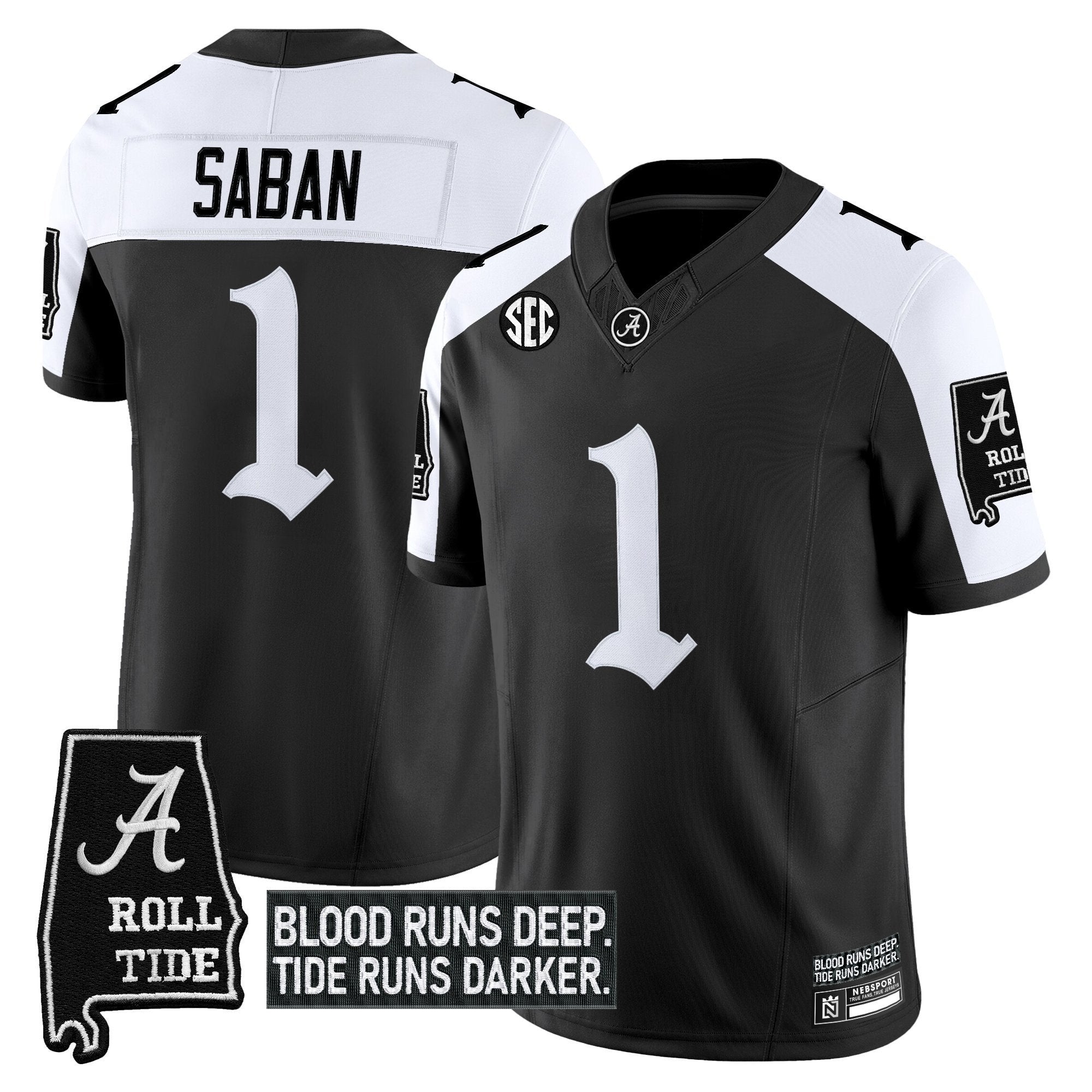 Nick Saban Jersey #1 Alabama Crimson Gothic Bama Blood Edition Stitched Alter