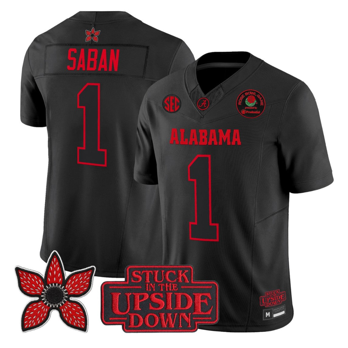 Nick Saban Jersey #1 Alabama Crimson Stranger Things 2025 Rose Bowl Stitched