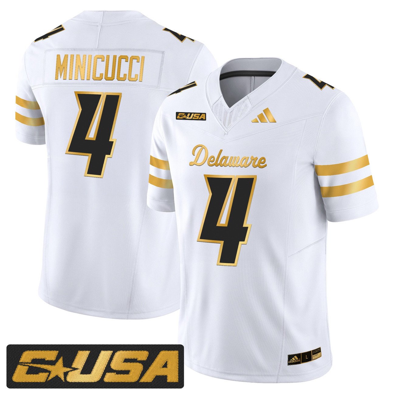 Nick Minicucci Jersey #4 Delaware Blue Hens 2025 Gold Vapor Stitched