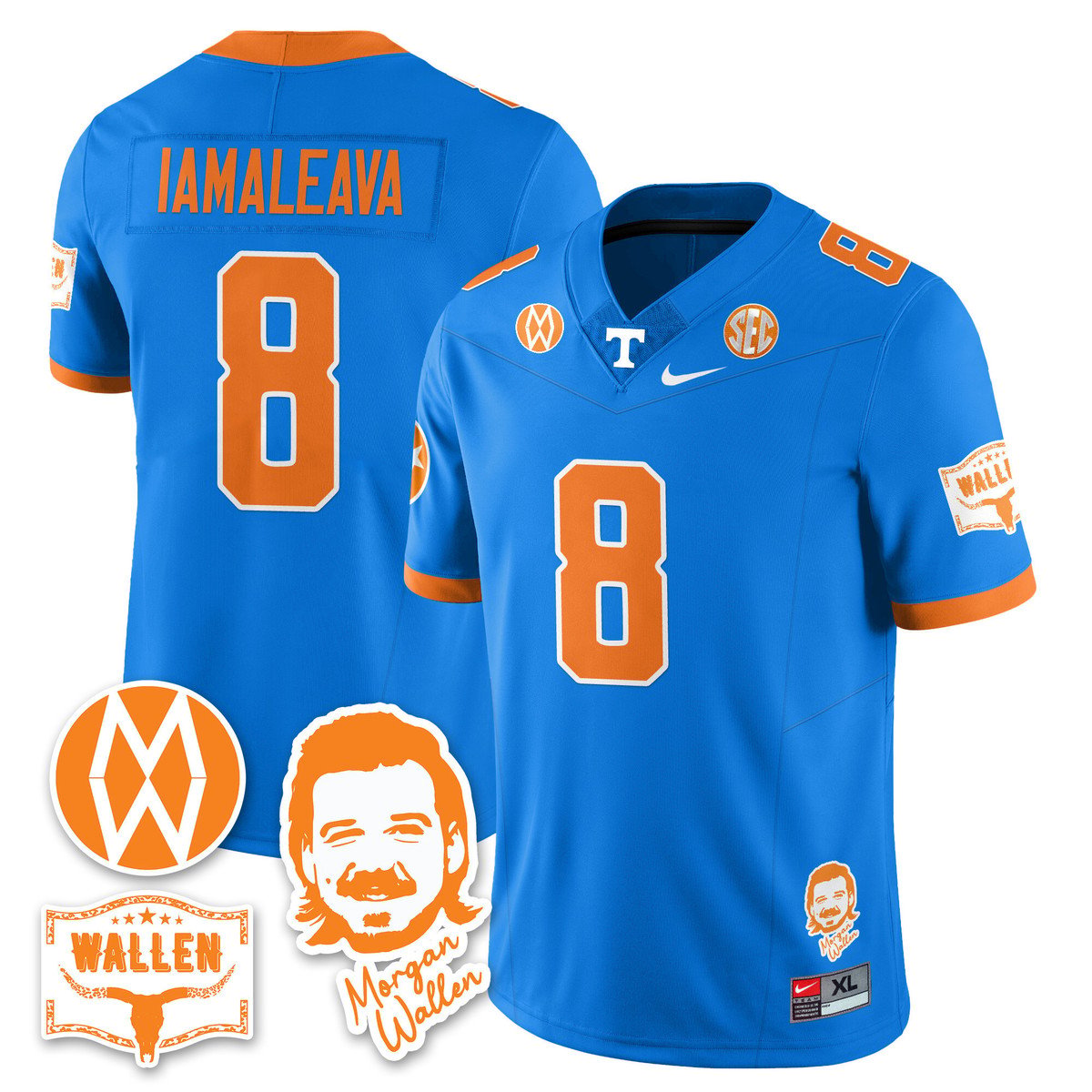 Nico Iamaleava Jersey #8 Tennessee Vols Morgan Wallen 2025 Stitched Blue
