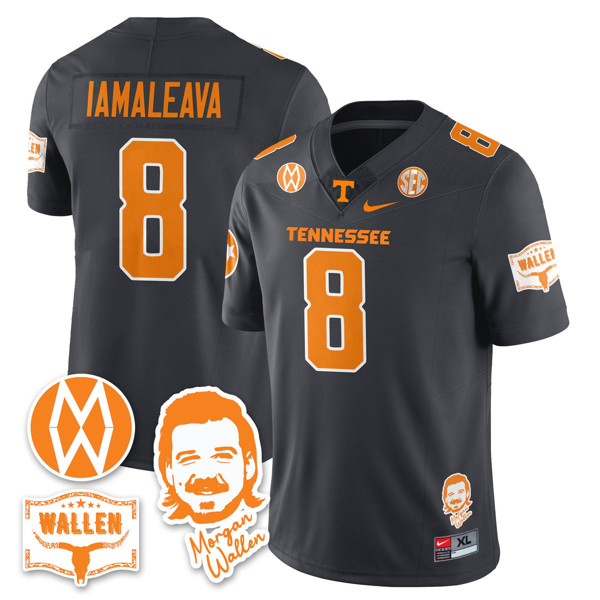 Nico Iamaleava Jersey #8 Tennessee Vols Morgan Wallen 2025 Stitched Gray