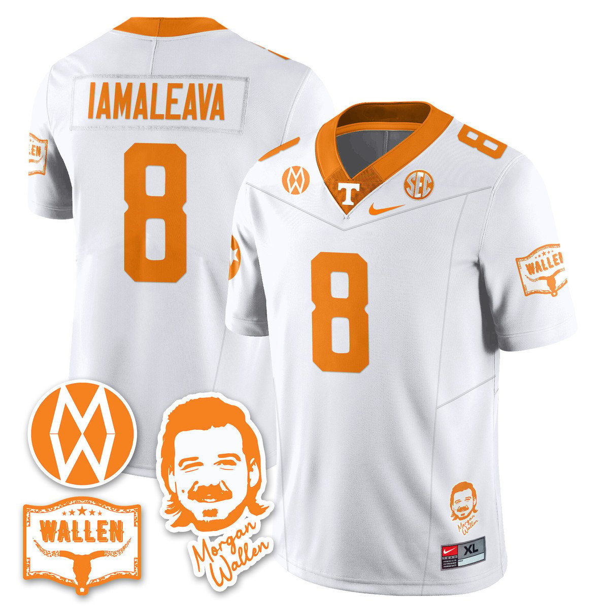 Nico Iamaleava Jersey #8 Tennessee Vols Morgan Wallen 2025 Stitched White