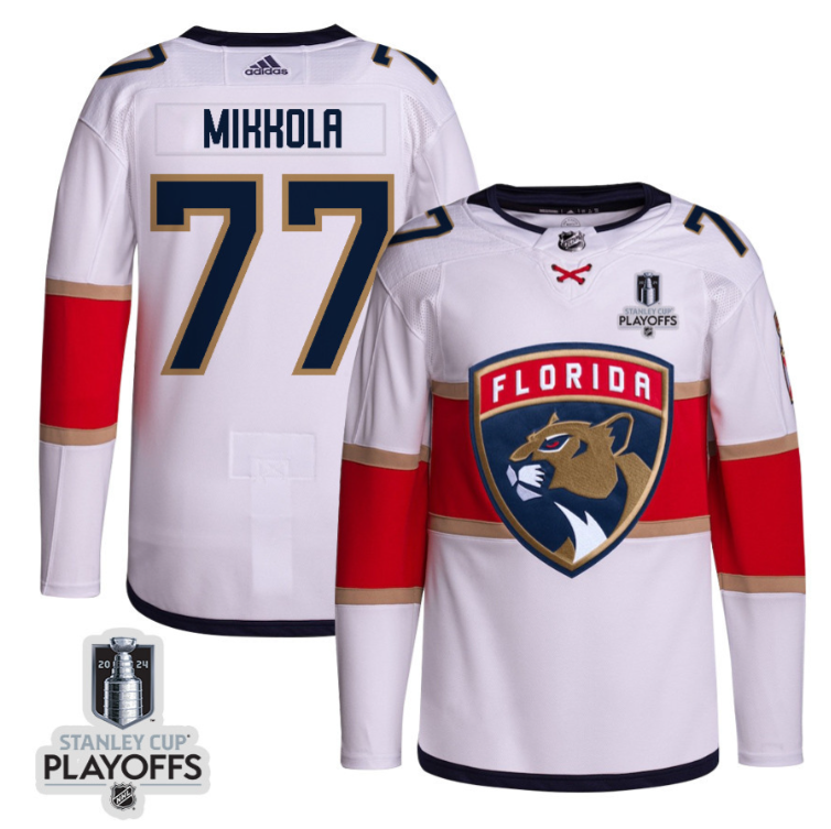 Niko Mikkola 77 Florida Panthers 2024 NHL Playoffs Patch Away Jersey Customized - Men, White