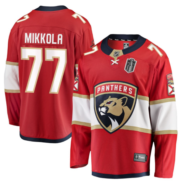 Niko Mikkola 77 Florida Panthers 2025 Stanley Cup Final Home Breakaway Men Jersey Red