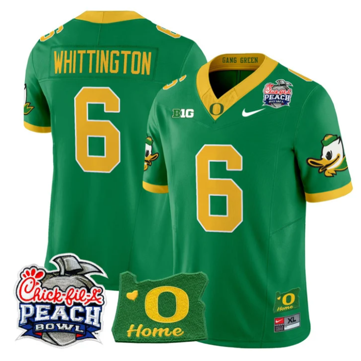 Noah Whittington Jersey #6 Oregon Ducks 2026 Peach Bowl Oregon State Green