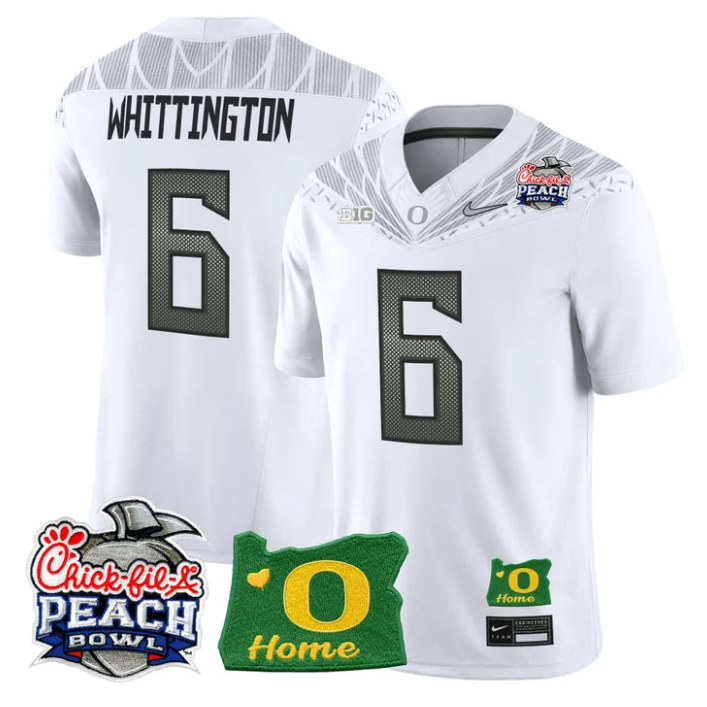 Noah Whittington Jersey #6 Oregon Ducks 2026 Peach Bowl Oregon State White