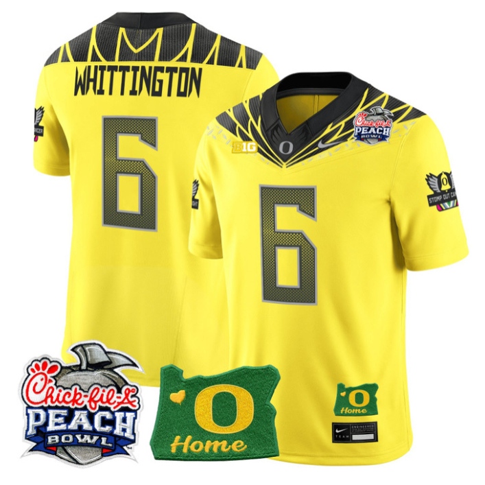 Noah Whittington Jersey #6 Oregon Ducks 2026 Peach Bowl Oregon State Yellow