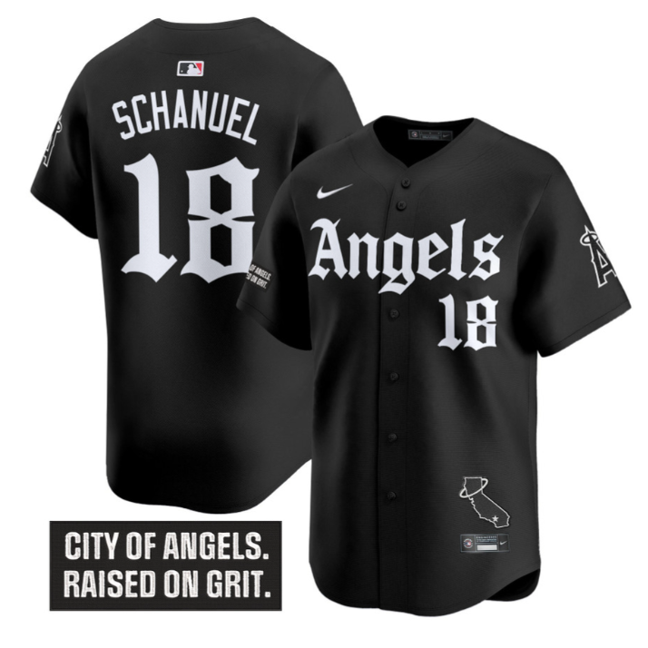 Nolan Schanuel Jersey #18 Los Angeles Angels Gothic Halo Edition Stitched Black