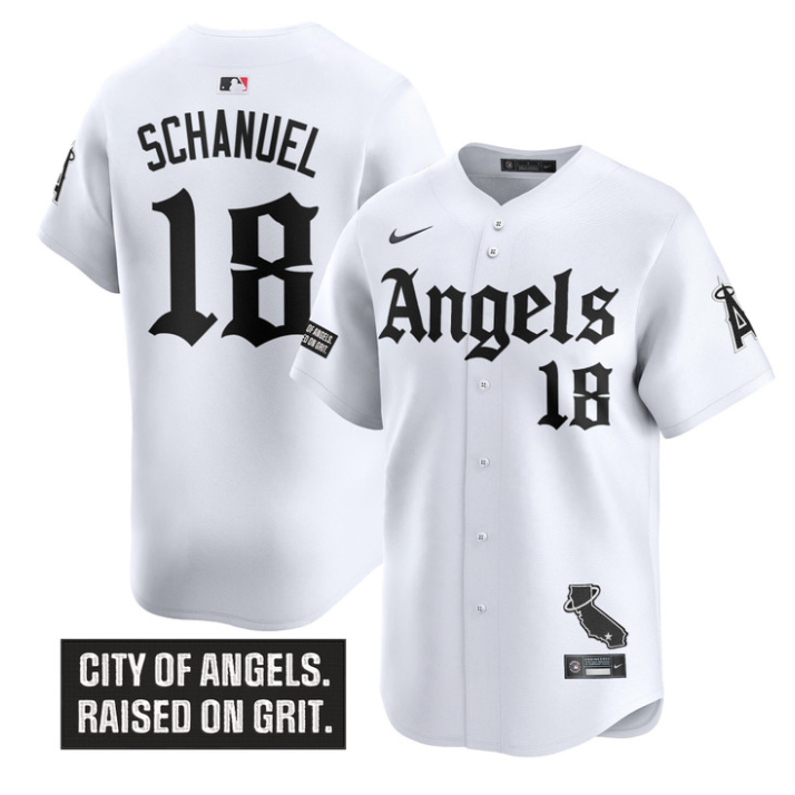 Nolan Schanuel Jersey #18 Los Angeles Angels Gothic Halo Edition Stitched White