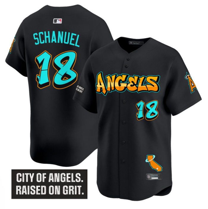 Nolan Schanuel Jersey #18 Los Angeles Angels Graffiti Halo Drop Edition Black