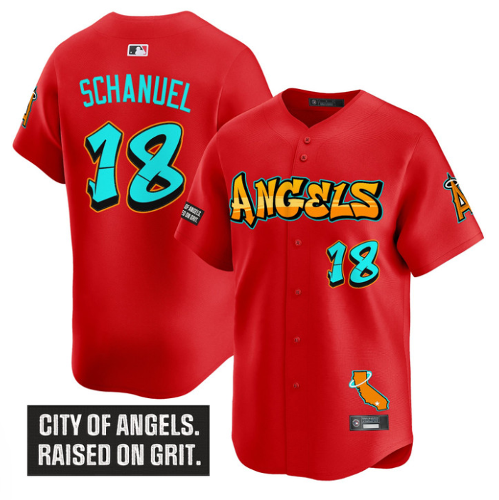 Nolan Schanuel Jersey #18 Los Angeles Angels Graffiti Halo Drop Edition Red
