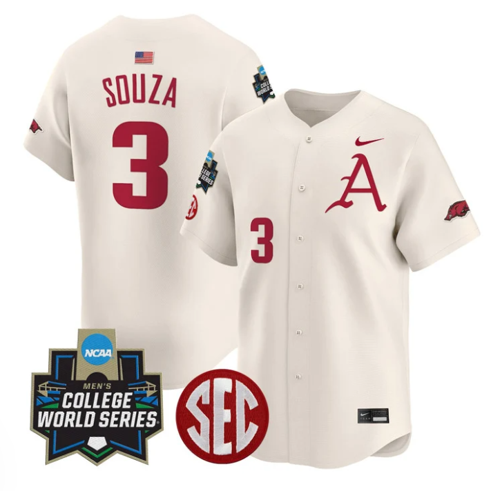 Nolan Souza Jersey #3 Arkansas Razorbacks 2025 World Series Stitched Cream