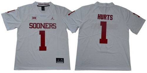 Oklahoma Sooners #1 Jalen Hurts White Jordan Brand Limited Stitched College Jersey