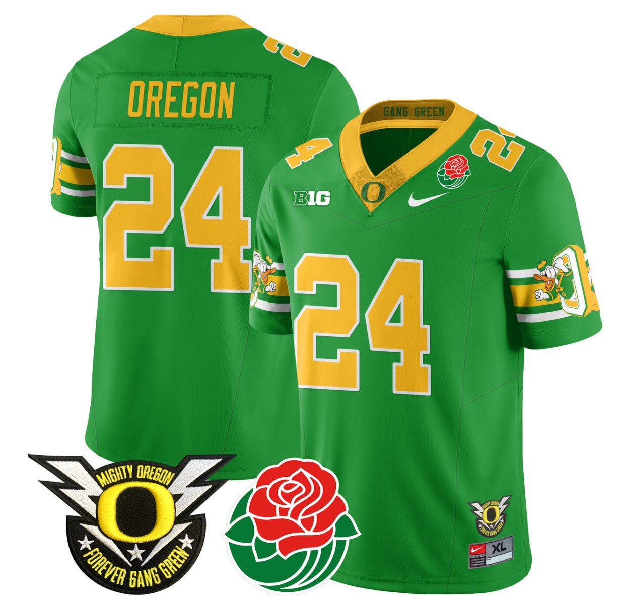 Oregon Jersey #24 Oregon Ducks 2024 Rose Bowl Patch Football Stitched Green