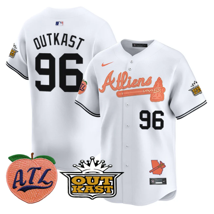 Outkast Jersey #96 Atlanta Braves Atliens Peach Vapor Premier Limited Stitched White