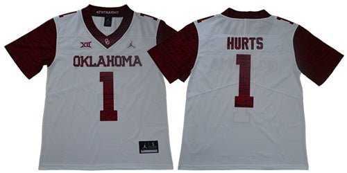 Oklahoma Sooners #1 Jalen Hurts White Jordan Brand Limited New XII Stitched College Jersey