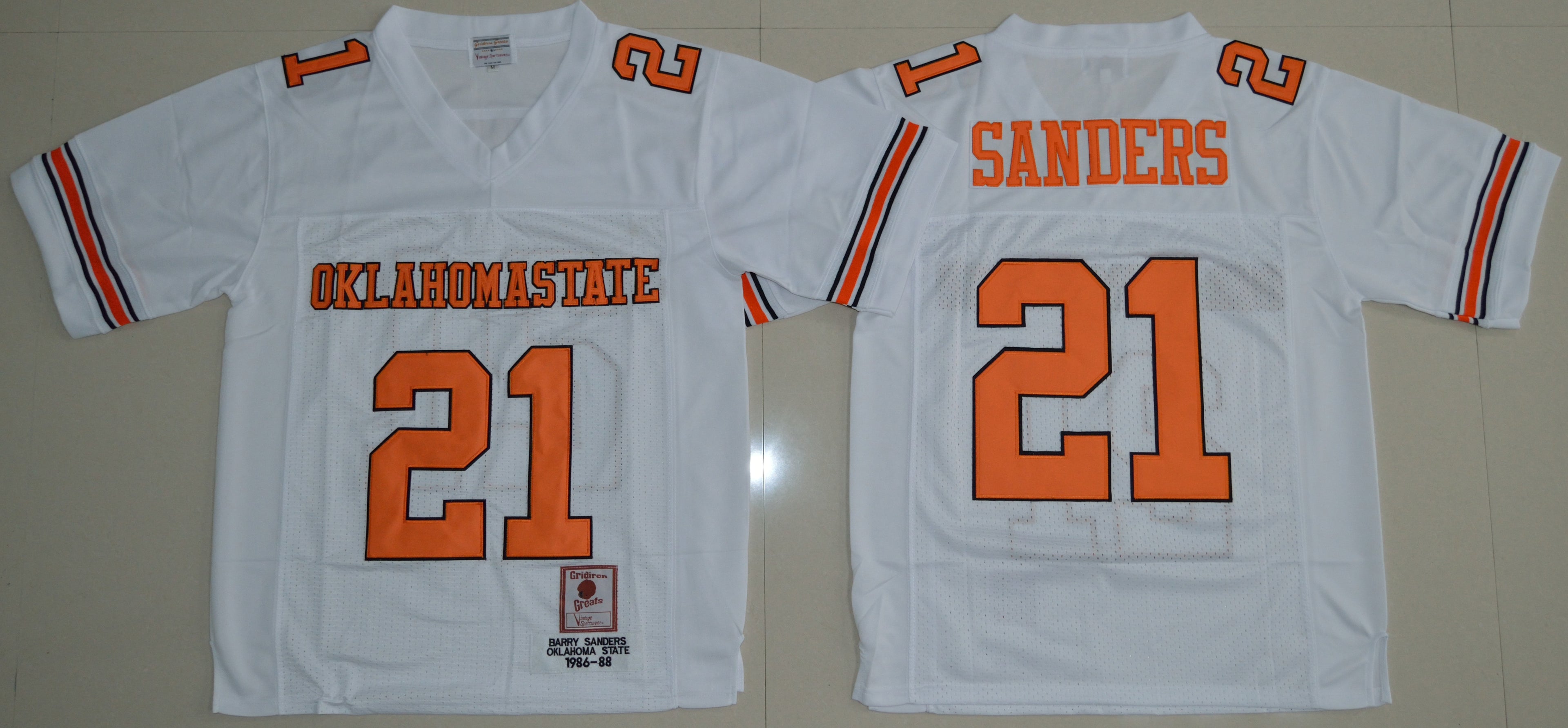 Oklahoma State Cowboys #21 Barry Sanders Football Jersey White and Orange