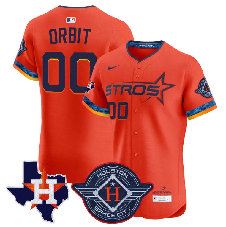 Orbit Jersey #00 Houston Astros 2025 City Connect Texas Patch Premier Elite Stitched Orange