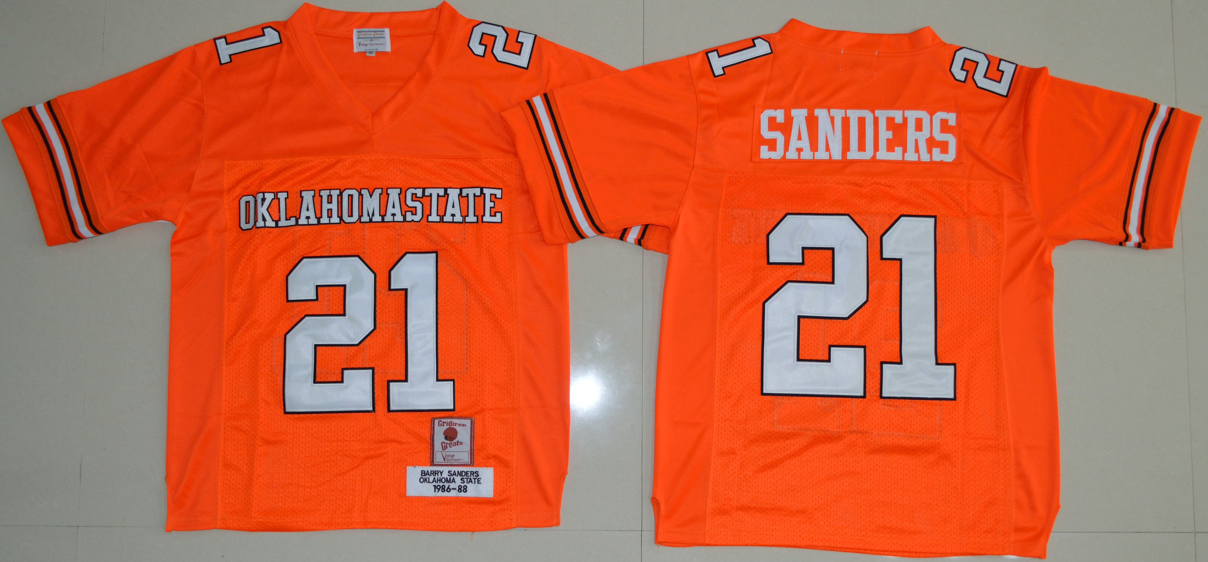 Oklahoma State Cowboys #21 Barry Sanders Football Jersey Orange and White