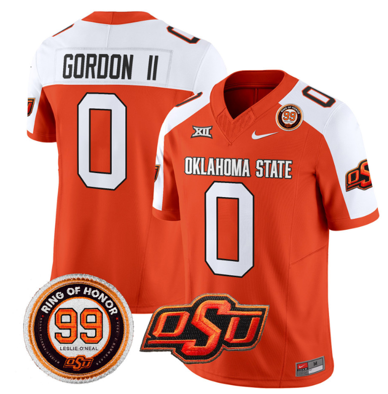 Ollie Gordon II Jersey #0 Oklahoma State Cowboys Leslie O'neal Patch Vapor Limited College Football Stitched Orange Alternate