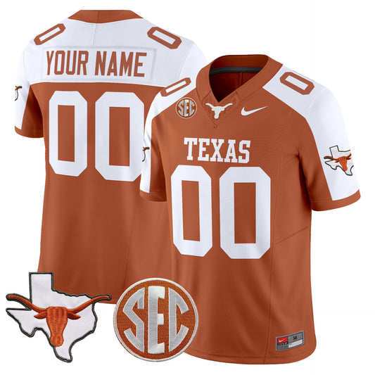 Custom Texas Longhorns Jersey 2025 State Map SEC Patch Stitched Orange Alter