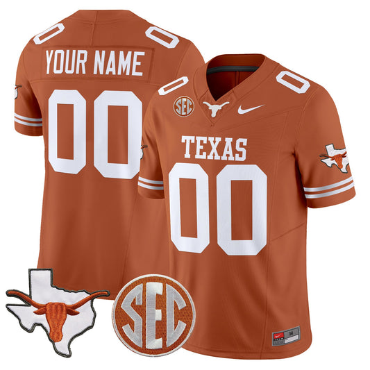 Custom Texas Longhorns Jersey 2025 State Map SEC Patch Stitched Texas Orange