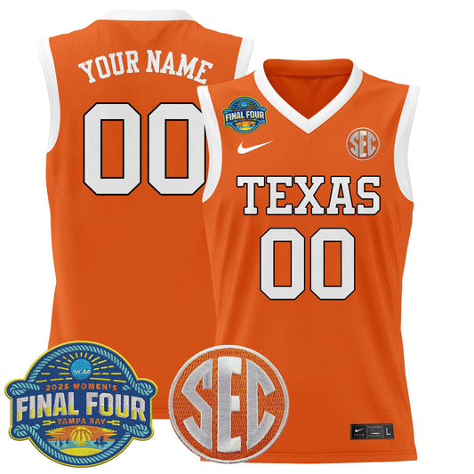 Custom Texas Longhorns Jersey 2025 Sec Final Four Patch Stitched Orange
