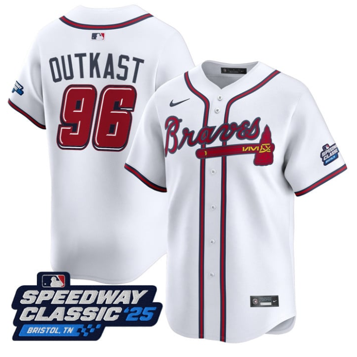 OutKast Jersey #96 Atlanta Braves Speedway Classic Limited Stitched White