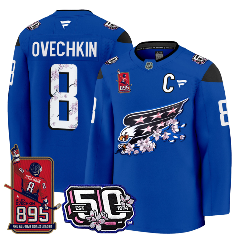 Ovechkin Jersey #8 Washington Capitals All-Time Leading Goals Leader Patch Royal