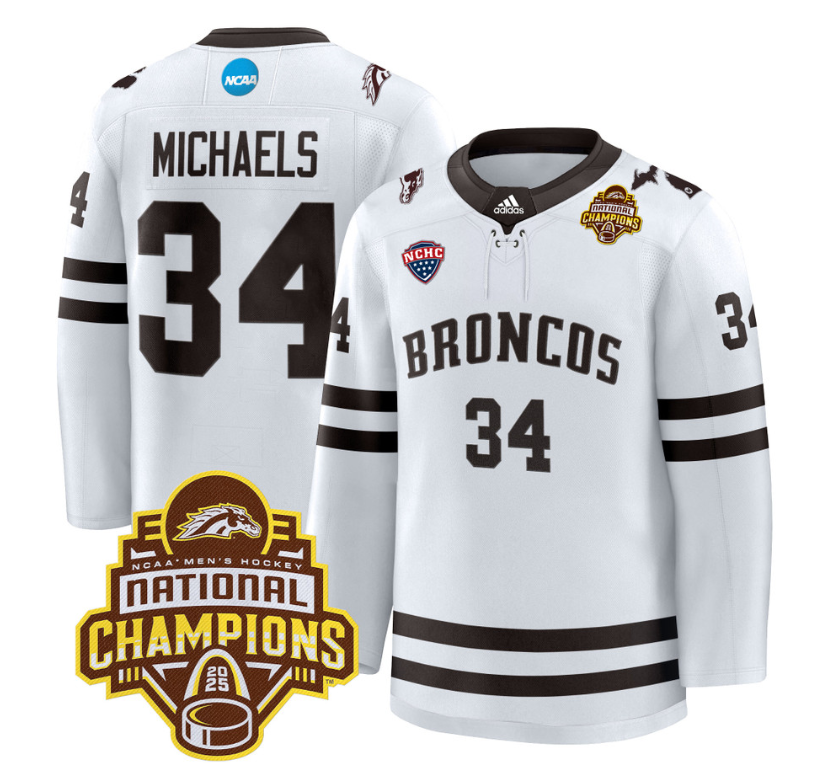 Owen Michaels Jersey #34 Western Michigan Broncos 2025 National Champions Patch Stitched White (Copy)