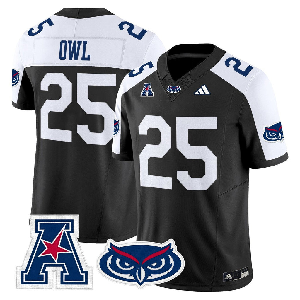 Owl Jersey #25 Florida Atlantic Owls 2025 All Stitched Black Alter