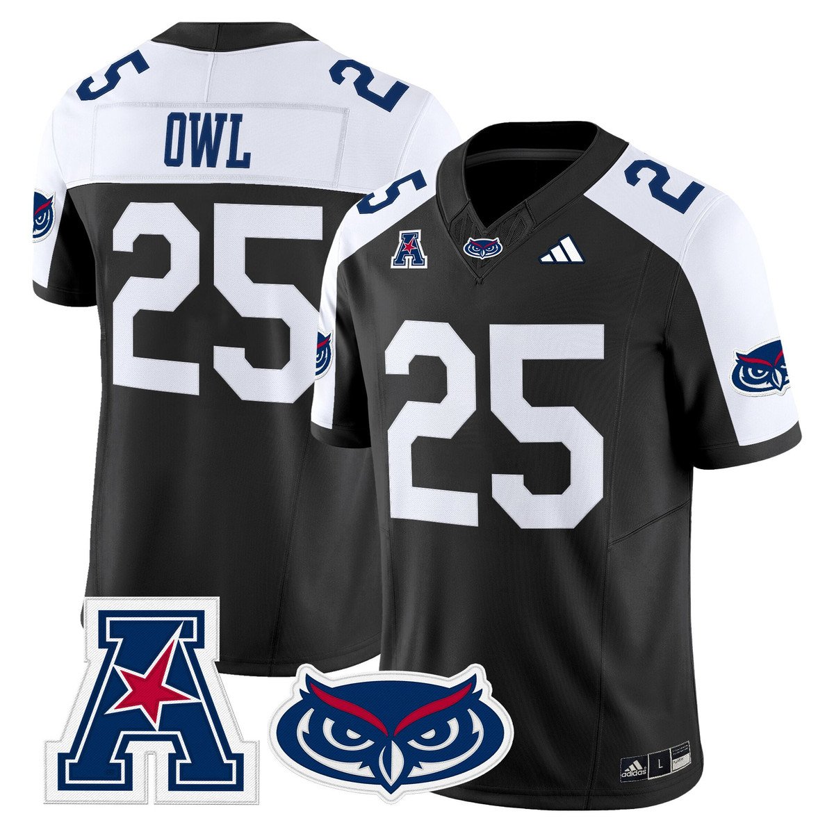 Owl Jersey #25 Florida Atlantic Owls 2025 All Stitched Black Alter