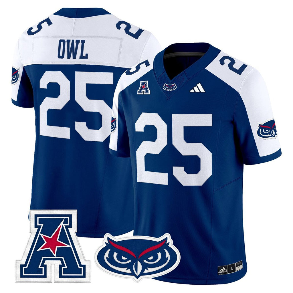 Owl Jersey #25 Florida Atlantic Owls 2025 All Stitched Blue Alter