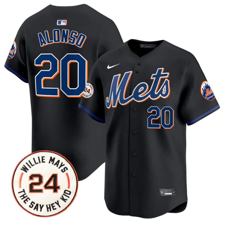 Pete Alonso Jersey #20 Mets Willie Mays Patch Vapor Premier Limited Stitched Black
