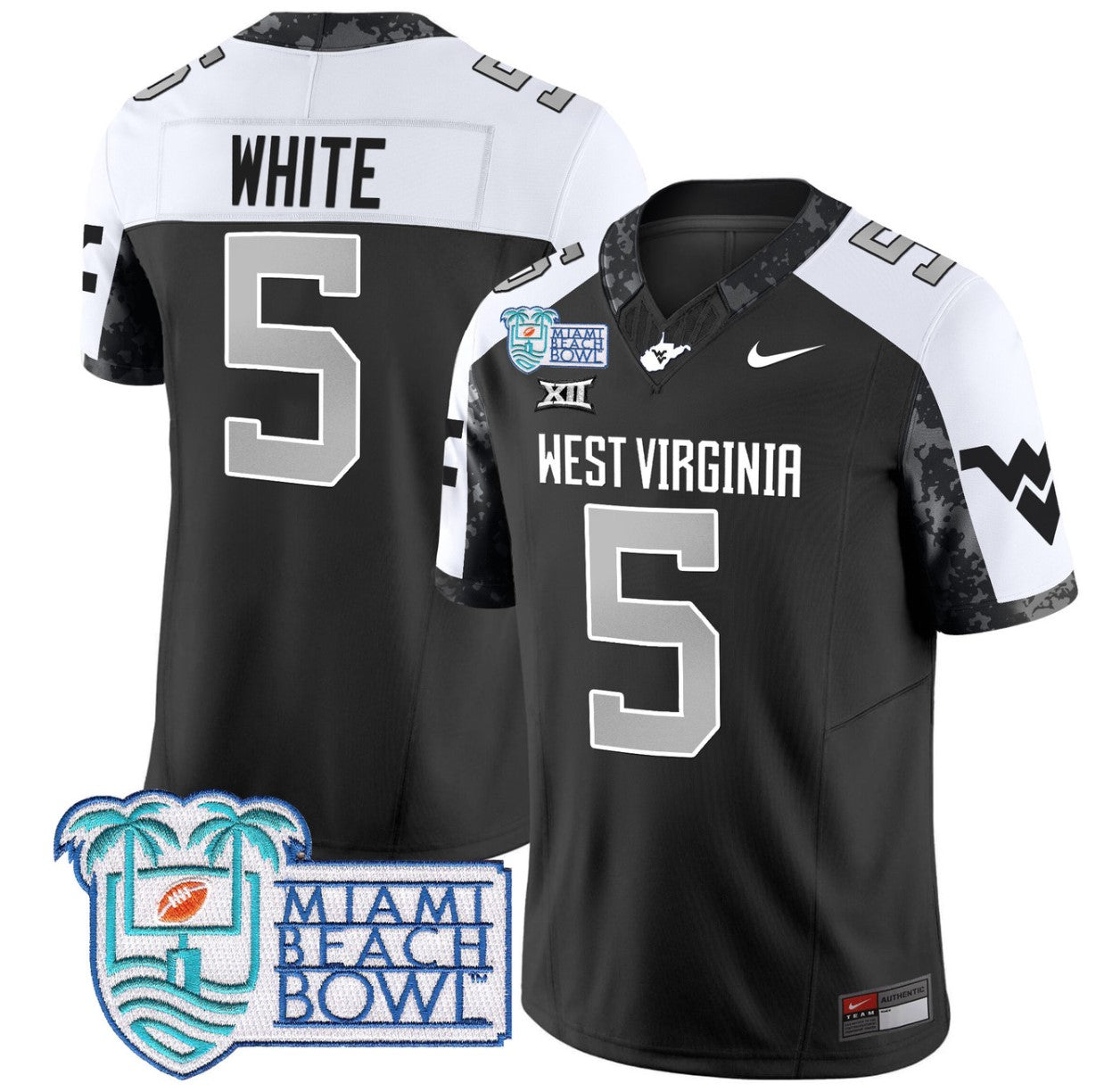 Pat White Jersey #5 West Virginia Mountaineers 2025 Miami Beach Bowl Alternate