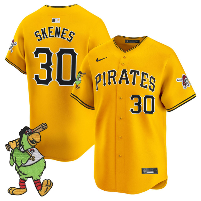 Paul Skenes Jersey #30 Pittsburgh Pirates Pirate Parrot Patch Premier Limited Stitched Gold