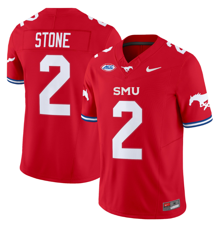 Preston Stone Jersey #2 SMU Mustangs Icy College Football Vapor Limited Red