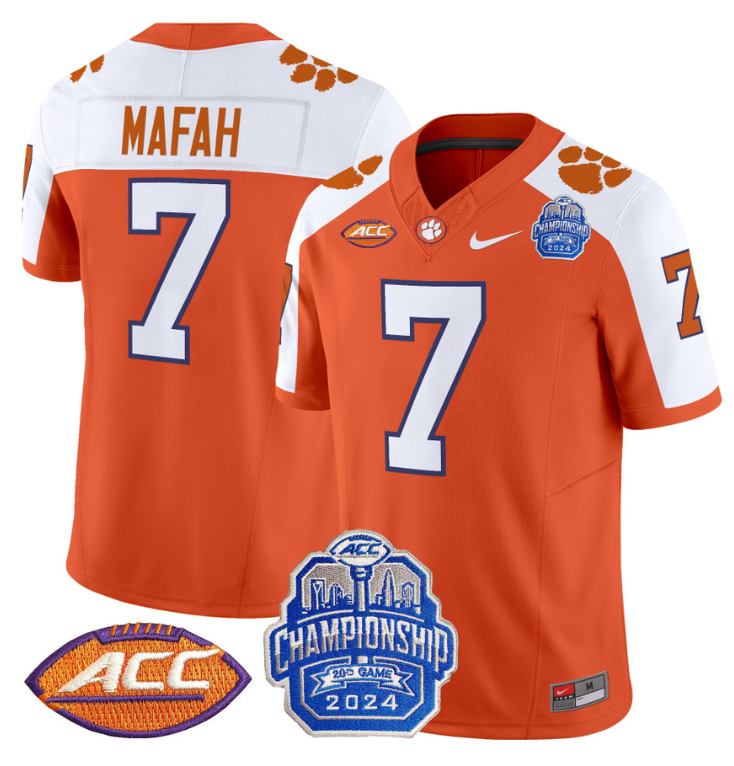 Phil Mafah Jersey #7 Clemson Tigers 2024 ACC Championship Patch Orange Alternate