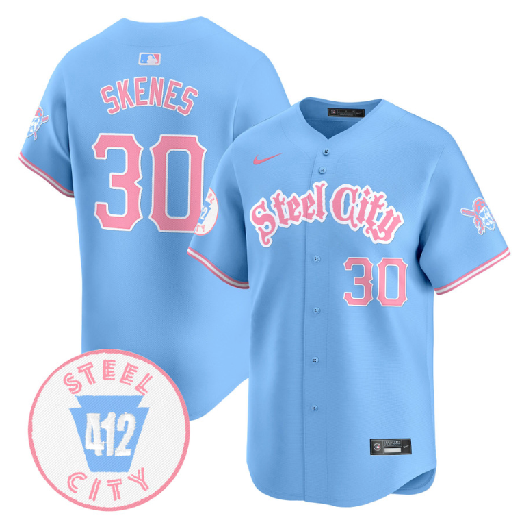 Paul Skenes Jersey #30 Pittsburgh Pirates Bubblegum Pink Vapor Premier Limited Stitched Light Blue