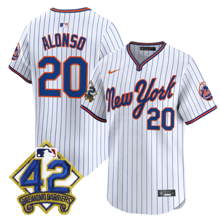Pete Alonso Jersey #20 New York Mets 2025 Jackie Robinson Patch Road Alternate Stitched Pinstripe