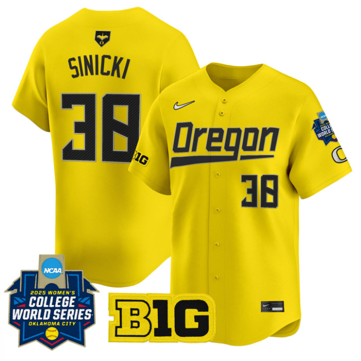 Paige Sinicki Jersey #38 Oregon Ducks Softball 2025 World Series Stitched Yellow