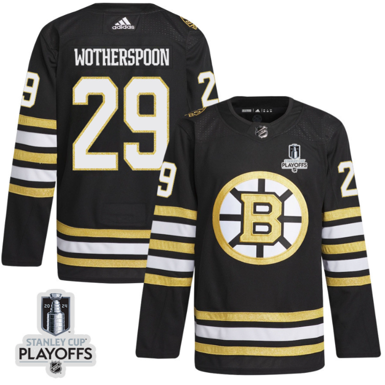 Parker Wotherspoon 29 Boston Bruins 2024 NHL Playoffs Patch Home Jersey - Men, Black