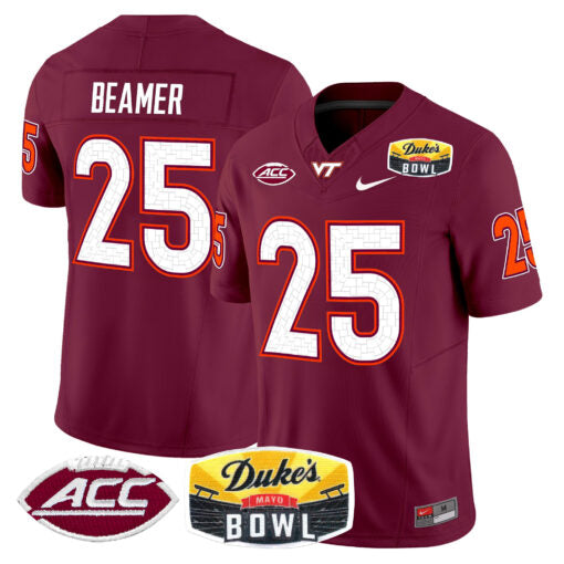 Frank Beamer Jersey #25 Virginia Tech Hokies 2025 Duke’s Mayo Bowl Patch Maroon