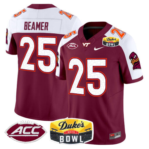 Frank Beamer Jersey #25 Virginia Tech Hokies 2025 Duke’s Mayo Bowl Patch Maroon Alternate