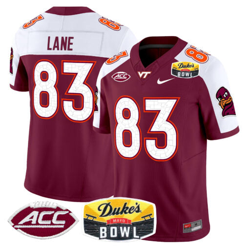 Jaylin Lane Jersey #83 Virginia Tech Hokies 2025 Duke’s Mayo Bowl Patch Maroon Alternate